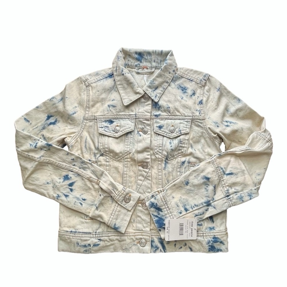 Nwt Free People Rumors Denim Jacket in Jones Tie Dye Blue Women’s Size XS - Picture 5 of 6